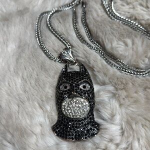 Batman Pendant Necklace Large Iced Out Yung Berg Silver Black